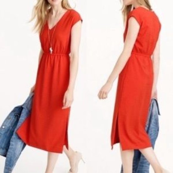 J. Crew Perforated Drapey Side-Slit Dress - Picture 1 of 5